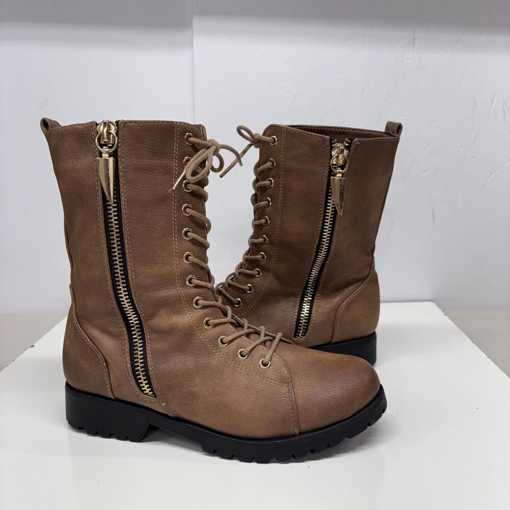 Seven7 Mr Zipper Womens Faux Leather Combat Moto Boots Size 8.5 Side Zip
